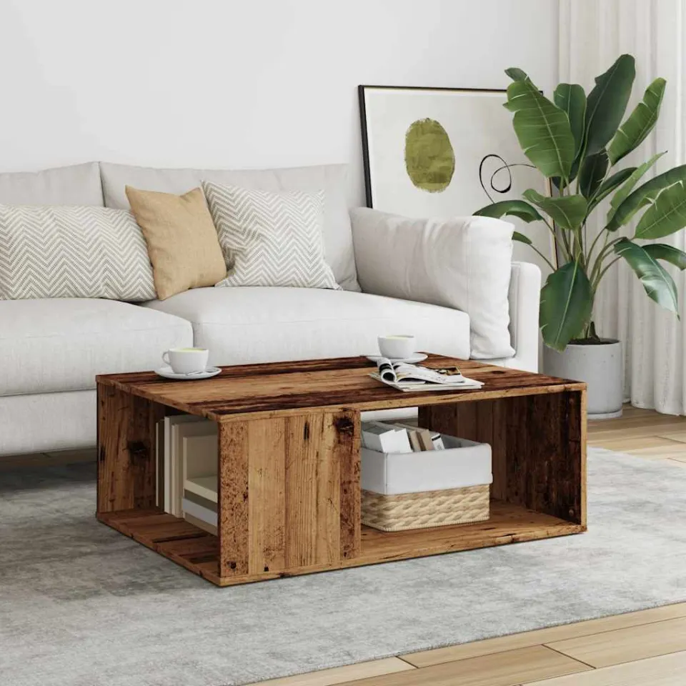 vidaXL Salontafel 90x67x33 cm bewerkt hout oud houtkleurig bruin, foto 2