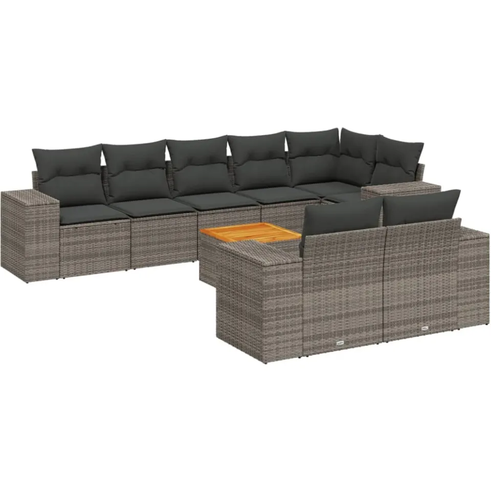 vidaXL 9-delige Loungeset met kussens poly rattan grijs, foto 3