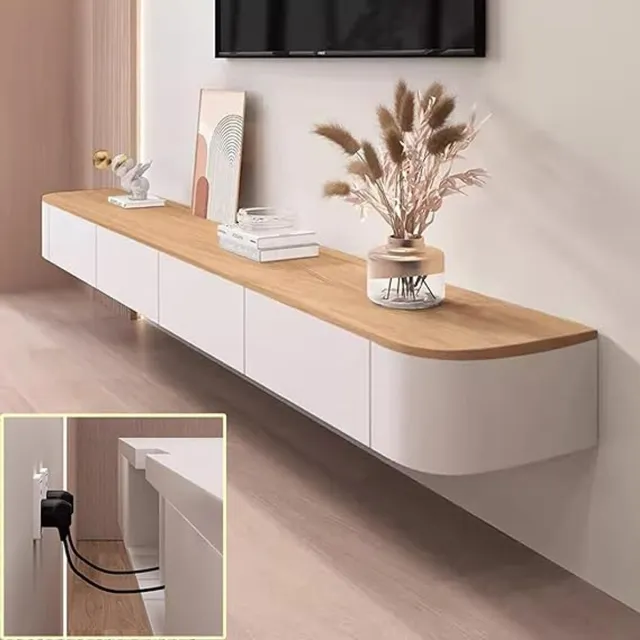 GARDEN HOUSE GARAGE Zwevend TV Meubel Wandmontage met Lades – Floating TV Kast 160 cm met Kabeldoorvoer & Opbergruimte – Wit/Bruin – House&Garden Wit / Bruin