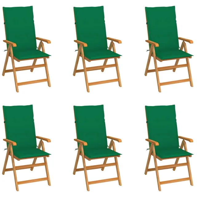 vidaXL Inklapbare stoelen 6 st met groene kussens massief teakhout
