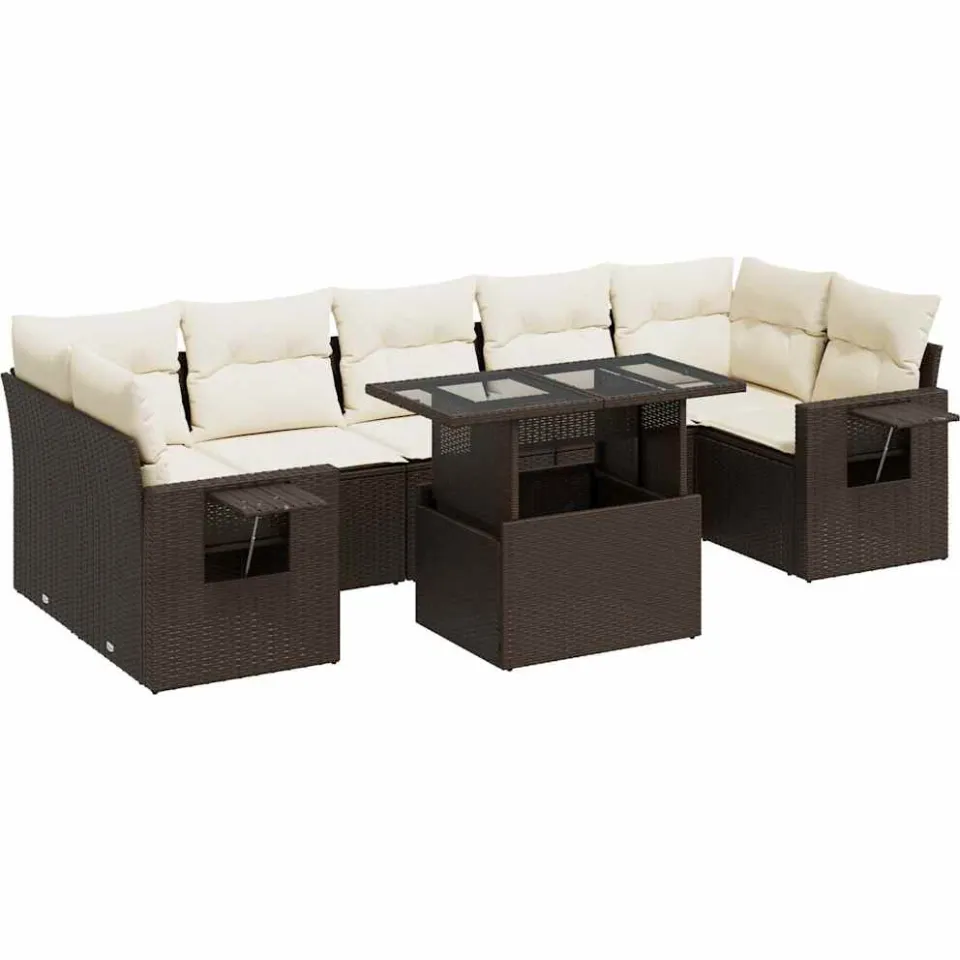 vidaXL 8-delige Loungeset met kussens poly rattan bruin