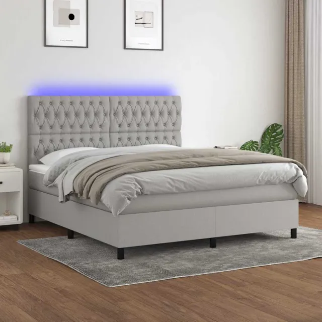 vidaXL Boxspring met matras en LED stof lichtgrijs 160x200 cm grijs