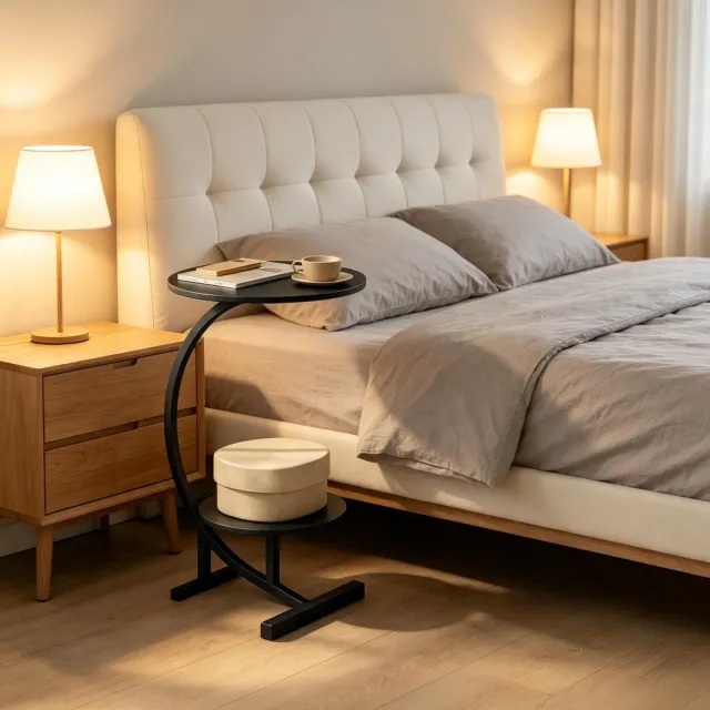 CHICFURN Bijzettafel - dubbele tafelbladen - metalen frame - zwart