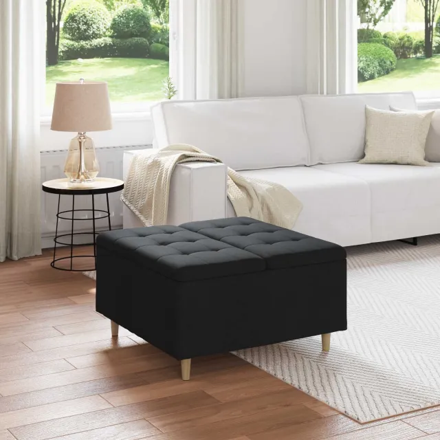 vidaXL Ottoman met Opbergruimte Zwart 80 x 80 x 45 cm Stof, foto 2