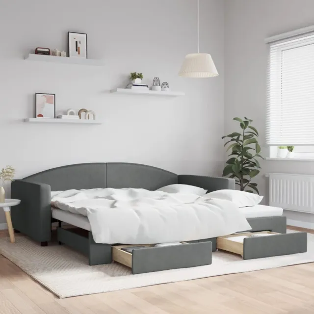 vidaXL Slaapbank onderschuifbed en lades 100x200 cm stof donkergrijs