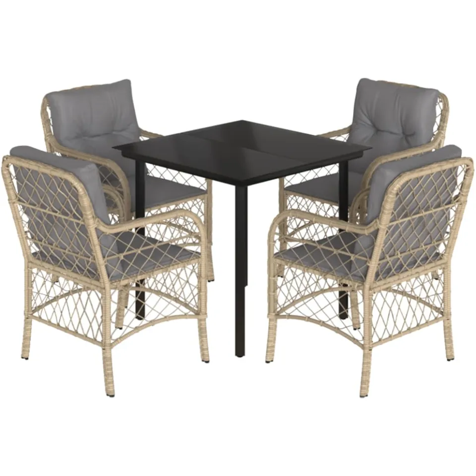 vidaXL 5-delige Tuinset met kussens poly rattan gemengd beige, foto 3