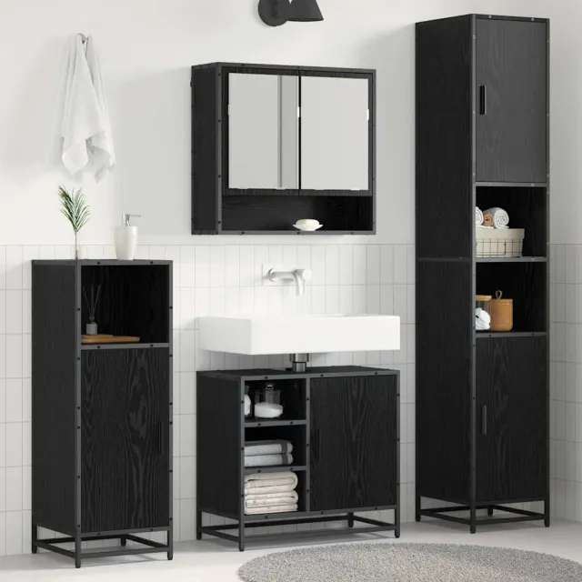 vidaXL Badkamermeubelset 3 st Zwart Eiken 35 x 37,5 x 188,5 cm