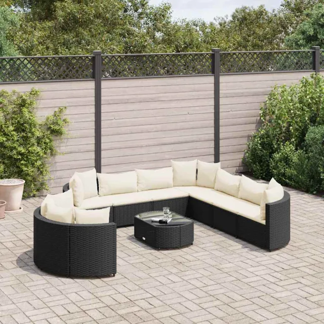 vidaXL 10-delige Loungeset met kussens poly rattan zwart, foto 2