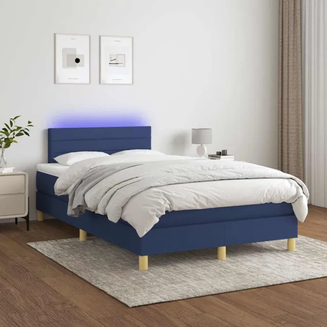 vidaXL Boxspring met matras en LED stof blauw 120x200 cm
