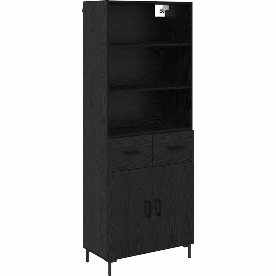 vidaXL Hoge kast Zwart Eiken 69,5 x 34 x 180 cm Bewerkt hout, foto 3