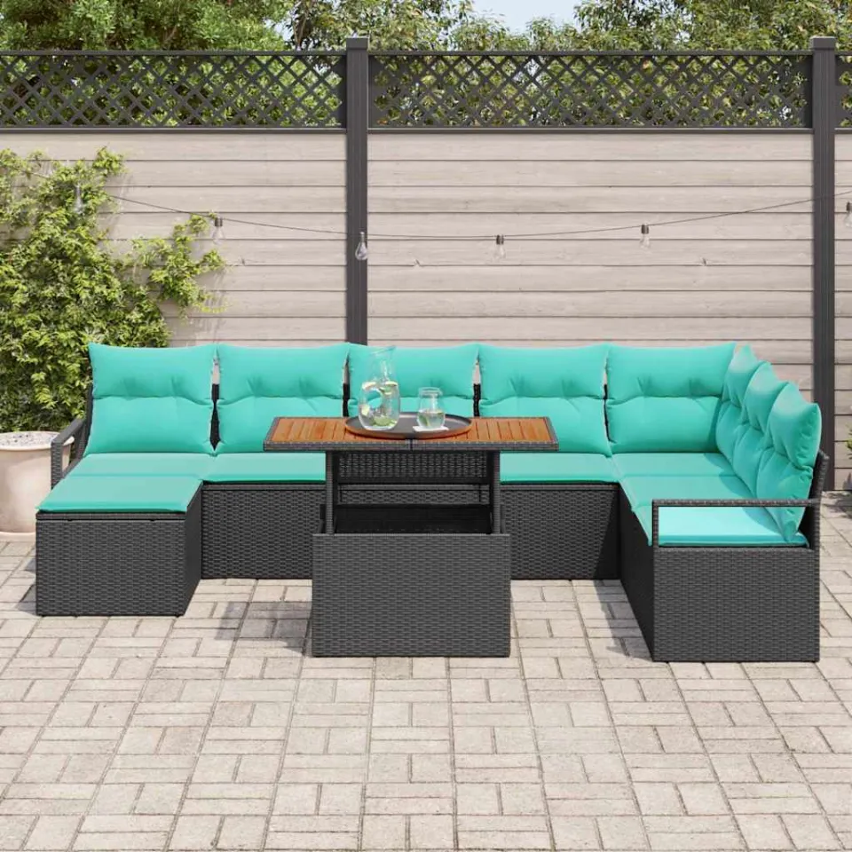vidaXL Tuinbankenset 9 st Zwart en Teal, foto 3