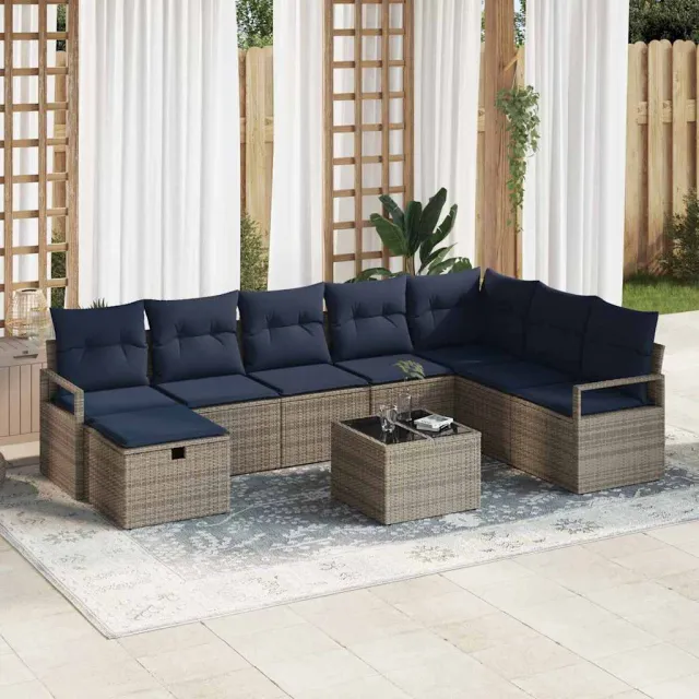 vidaXL Bankstel 9 st Grijs poly rattan, foto 2