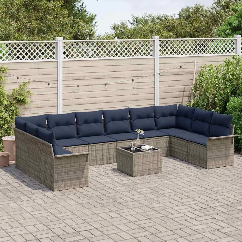 vidaXL Tuin Sofa Set 11 st Grijs poly rattan, foto 3