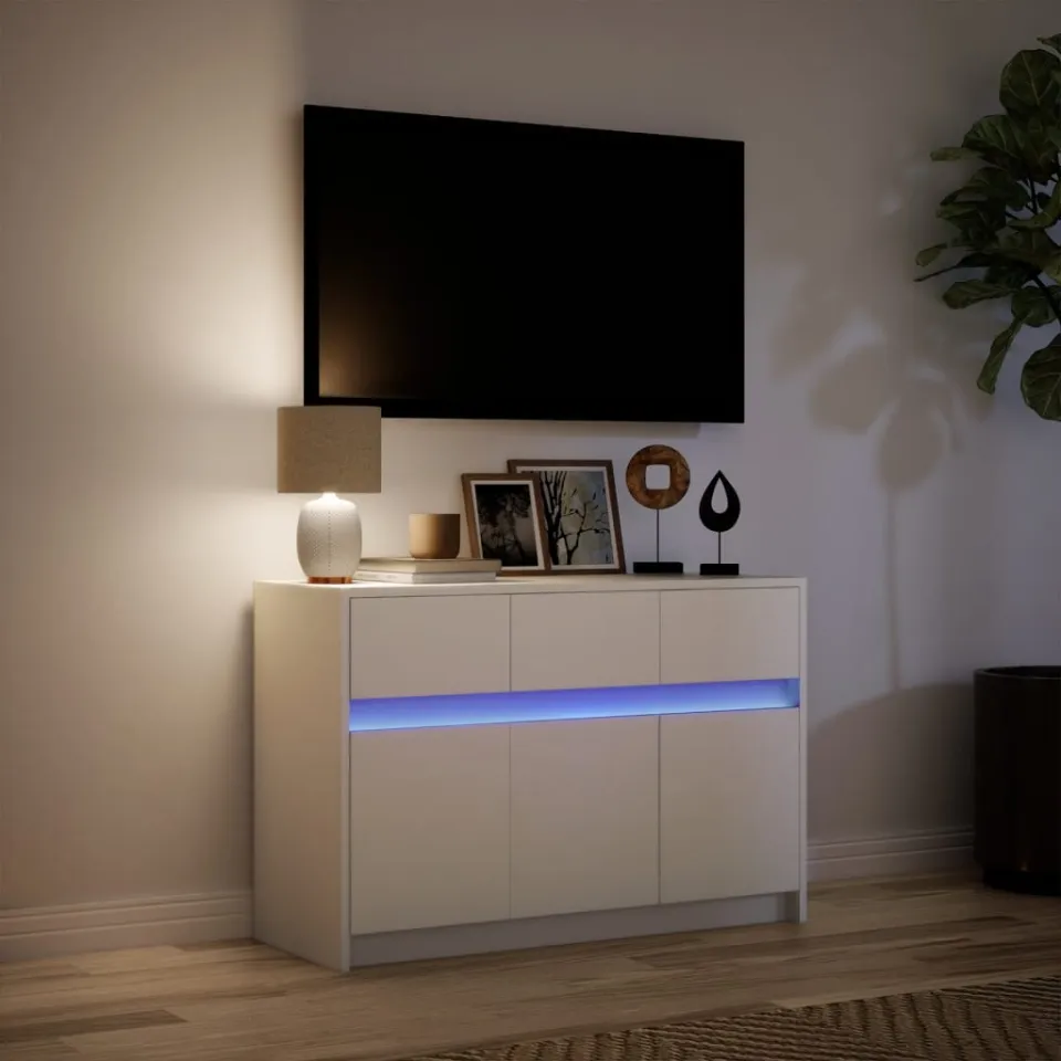 vidaXL Tv-meubel met LED 91x34x61 cm bewerkt hout wit, foto 4