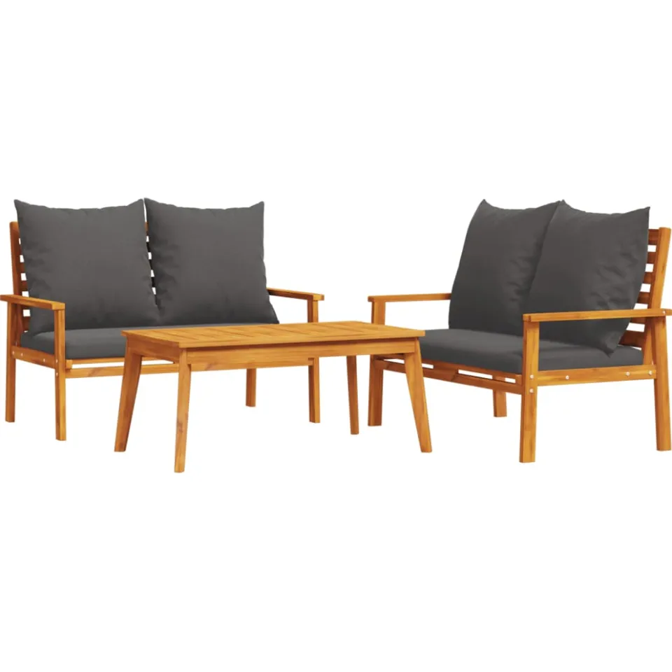 vidaXL 3-delige Loungeset met kussens massief acaciahout bruin, foto 3