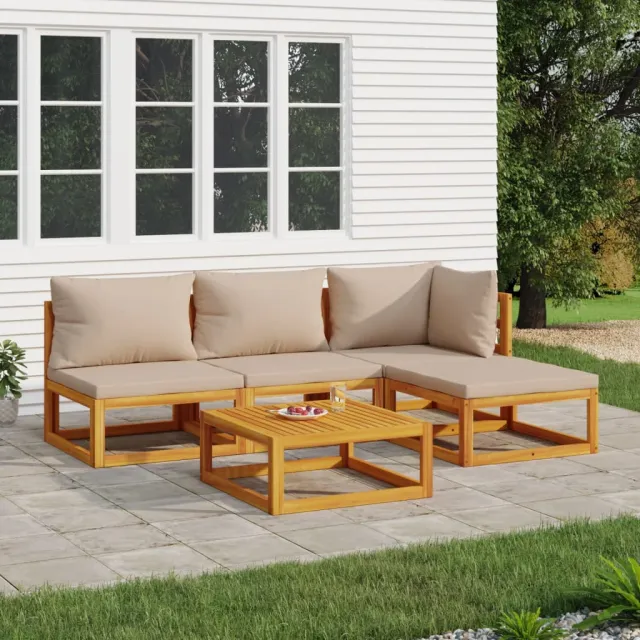 vidaXL 5-delige Loungeset met kussens massief hout taupe Bruin