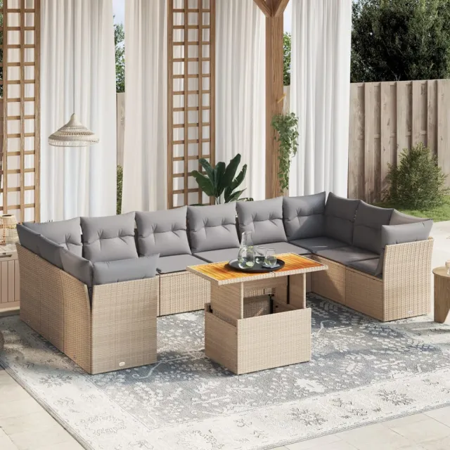 vidaXL 11-delige Tuinset met kussens poly rattan beige, foto 2