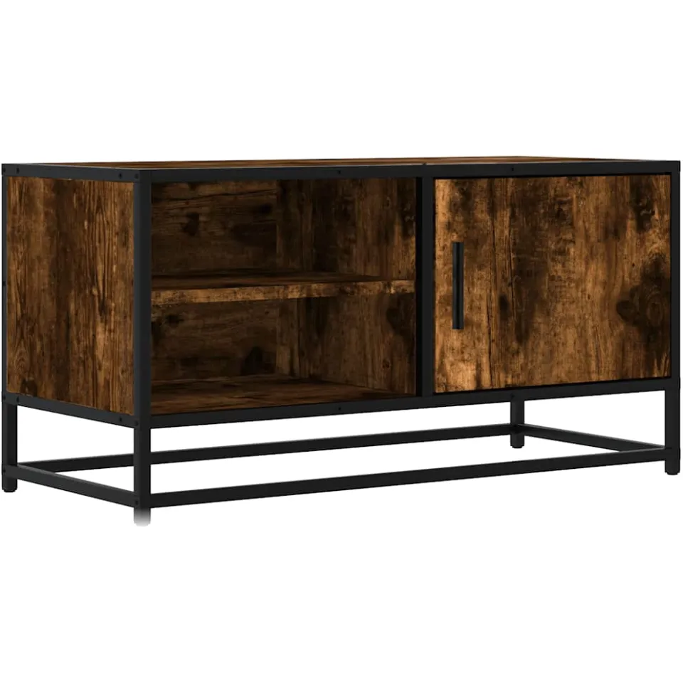 vidaXL Tv-meubel 80x34,5x40cm bewerkt hout metaal gerookt eikenkleurig, foto 3