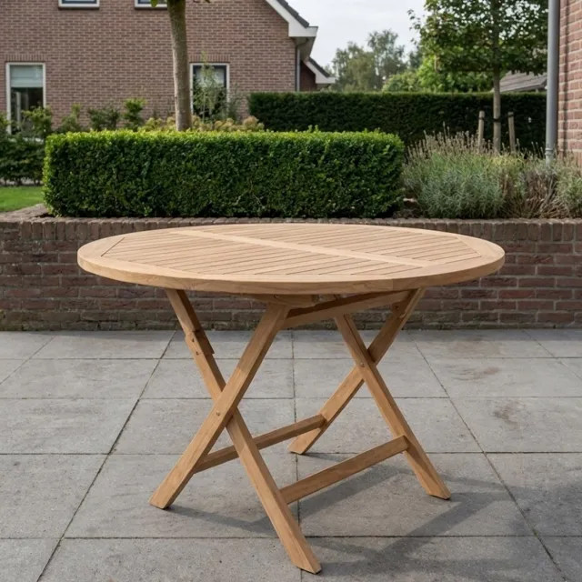 teakea Teak Houten Klaptafel | Rond -Ø 120 cm | Tuintafel Inklapbaar Naturel