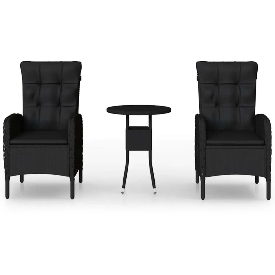 vidaXL 3-delige Bistroset poly rattan zwart, foto 3