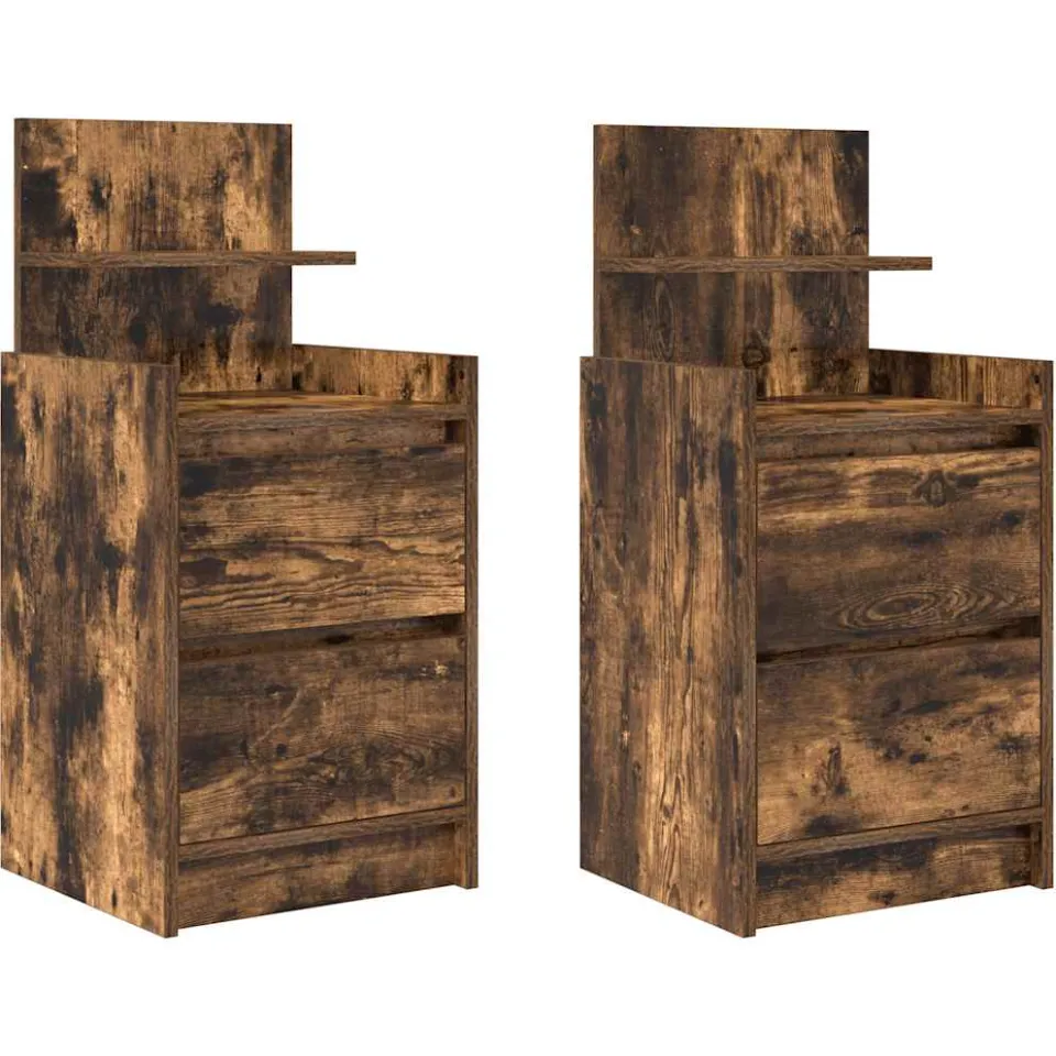 vidaXL Nachtkastjes met 2 lades 2 st 38x34x80 cm gerookt eikenkleurig Bruin
