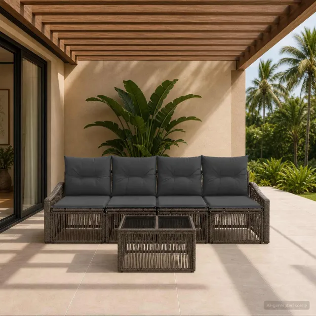 vidaXL Tuinbankenset 5 st Grijs poly rattan, foto 2