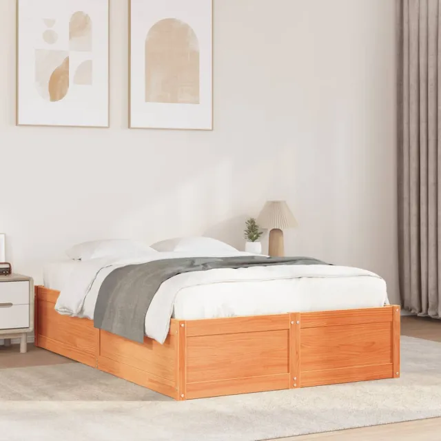 vidaXL Bedframe zonder matras massief grenenhout wasbruin 135x190 cm