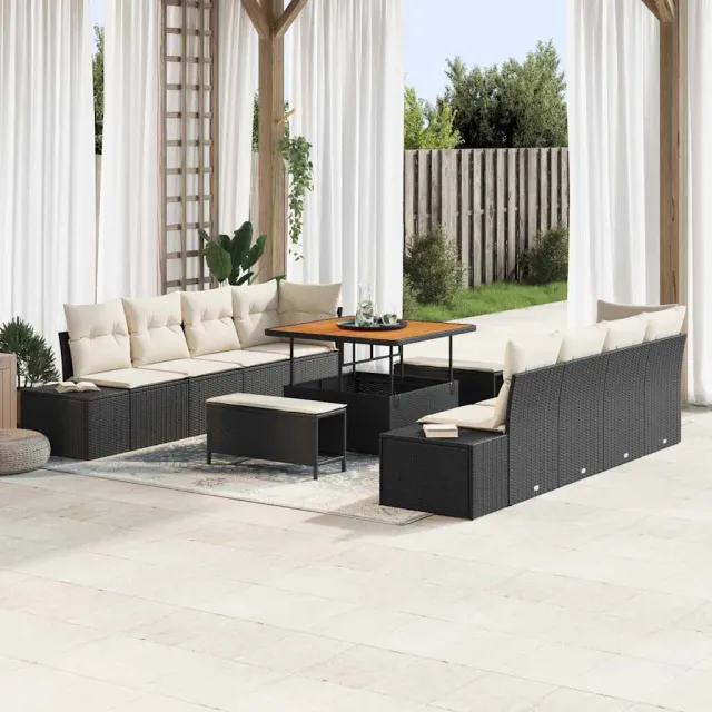 vidaXL Tuinbankenset 11 st Zwart poly rattan, foto 2