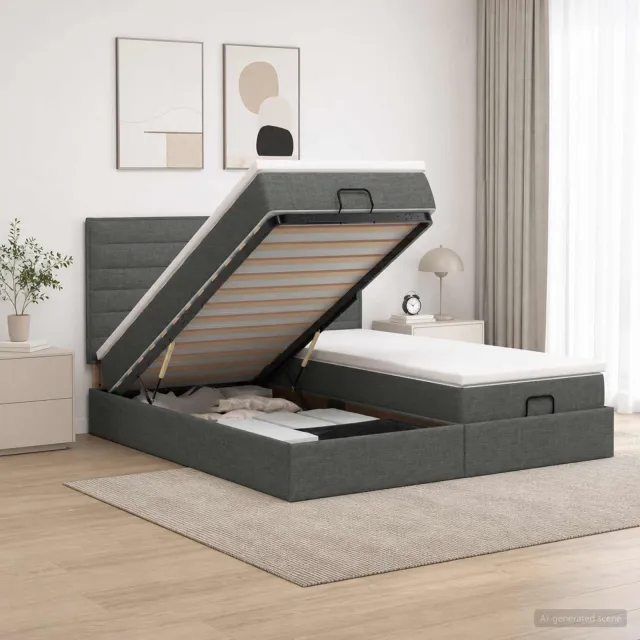 vidaXL Ottoman bed met matras met hoofdeinde 2 st Donkergrijs Stof