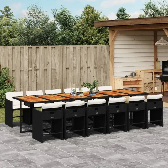 vidaXL 13-delige Tuinset met kussens poly rattan zwart