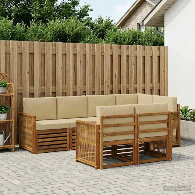vidaXL Buiten bankenset 7 st 7-zits Natuurlijk en Beige