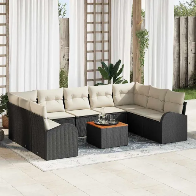 vidaXL Tuinbankenset 10 st Zwart en Crème poly rattan, foto 2