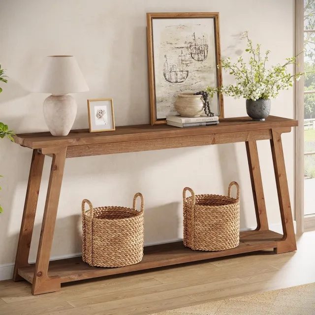 Little Trees LITTLE TREE Massief houten sidetable -160 X 30 X 83 cm - X-poten - Landhuis stijl - Voor gang en woonkamer - Kantelbeveiliging Bruin
