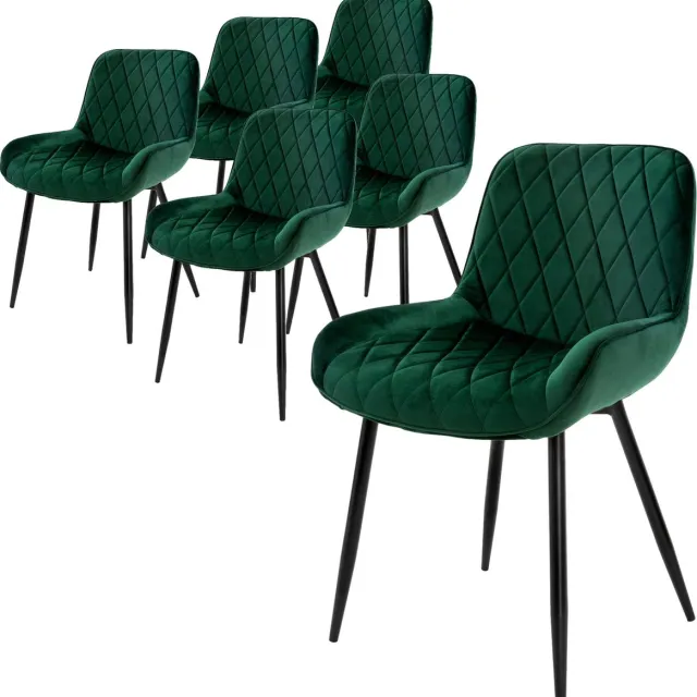 ml-design Set van 6 Eetkamerstoelen Eetkamerstoel met Rugleuning en Armleuningen, Donkergroen, Fluwelen Zitting, Metalen Poten, Keukenstoelen Woonkamerstoelen Gestoffeerde Stoelen Krukken
