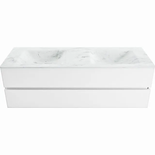 Mondiaz VICA-DLUX 150cm badmeubel onderkast Talc 2 lades. Inbouw wastafel CLOUD dubbel zonder kraangat, kleur Opalo.