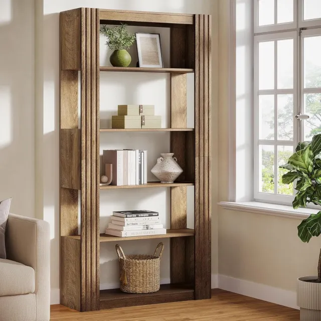 Tribesigns Boekenkast - Boekenkast met 5 Planken - Open Opbergruimte voor Kleine Ruimtes, Woonkamer, Slaapkamer, Keuken - Bruin - 80 x 30 x 180 cm