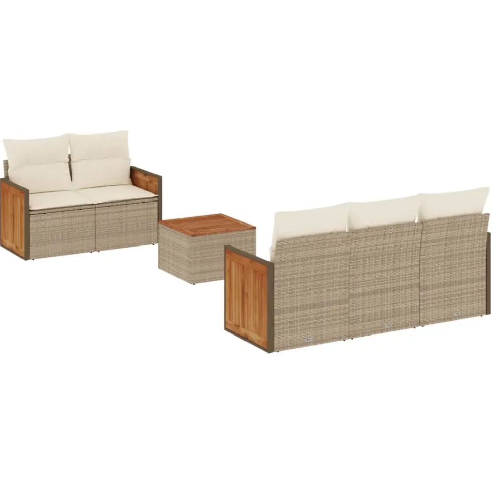 vidaXL 6-delige Loungeset met kussens poly rattan beige, foto 3