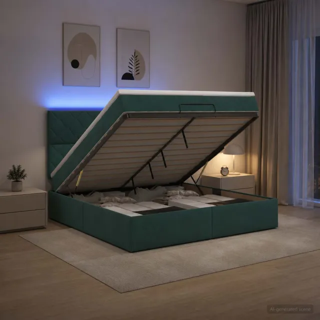 vidaXL Ottoman Bed met Matrassen en LED Donkergroen 140 x 200 cm