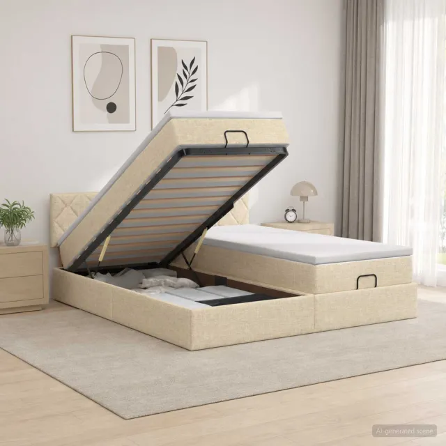 vidaXL Ottoman bed met matras met hoofdeinde 2 st Crèmekleurig Stof