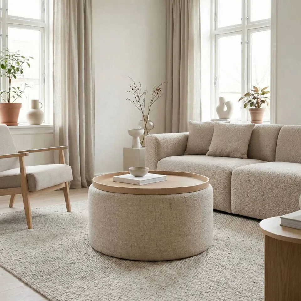 Giga Meubel Salontafel Zara - Rond Beige/Naturel - Incl. Opbergruimte - Ø80cm, foto 4