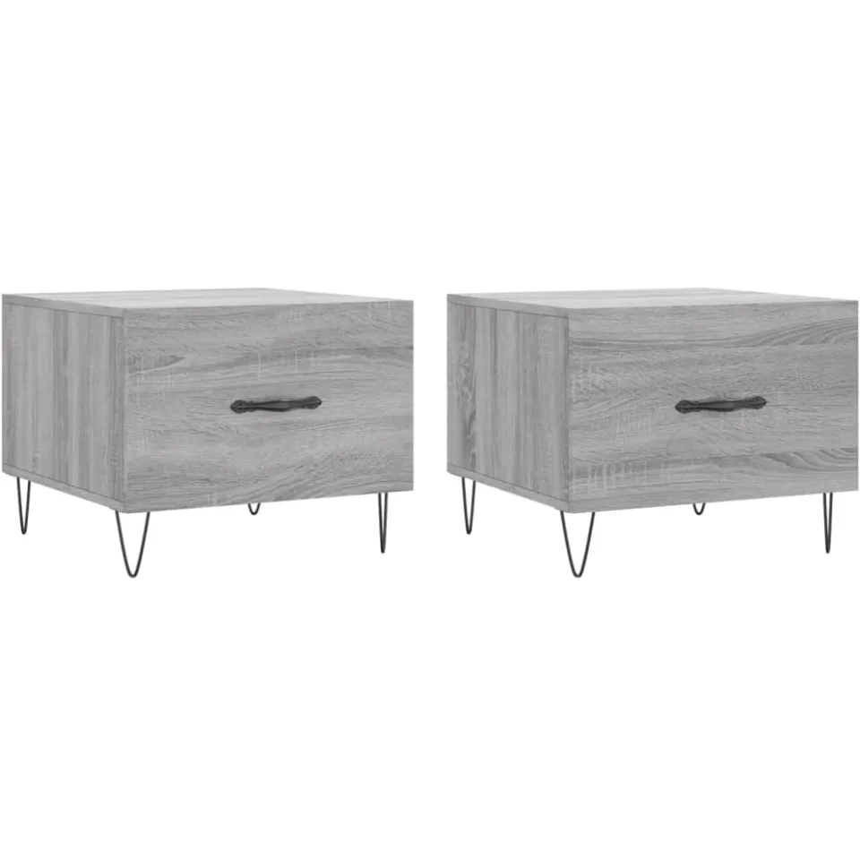 vidaXL Salontafels 2 st 50x50x40 cm bewerkt hout grijs sonoma eiken, foto 3