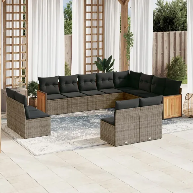 vidaXL 12-delige Loungeset met kussens poly rattan grijs, foto 2