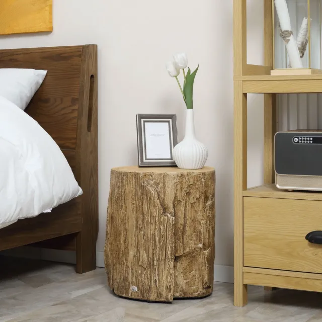 FloraGrace Bijzettafel - Boomstamlook Met Verstelbare Voetjes En Waterbestendig - Voor Woonkamer En Slaapkamer - Beton - 37x37x43 Cm - Naturel Hout Natural Wood