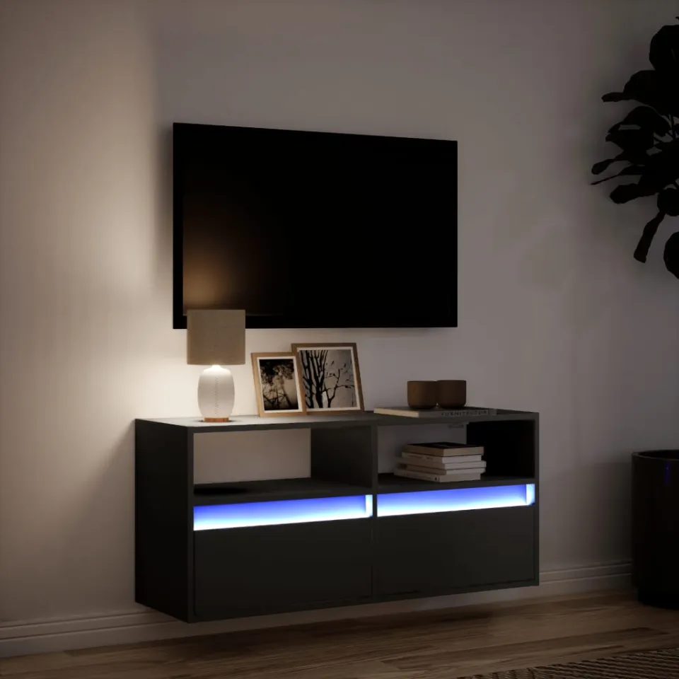 vidaXL Tv-wandmeubel met LED-verlichting 100x31x45 cm zwart, foto 4
