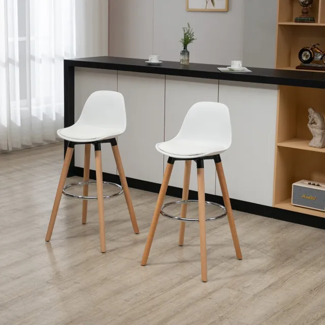MEUNIQ Set van 2 barkrukken 38,5 x 42,5 x 91 cm met rugleuning en voetsteun, kunstleren zitting, Scandinavische barstoelen voor keuken of eetkamer, wit