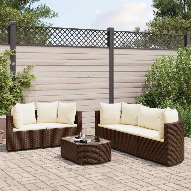 vidaXL 6-delige Loungeset met kussens poly rattan bruin, foto 2