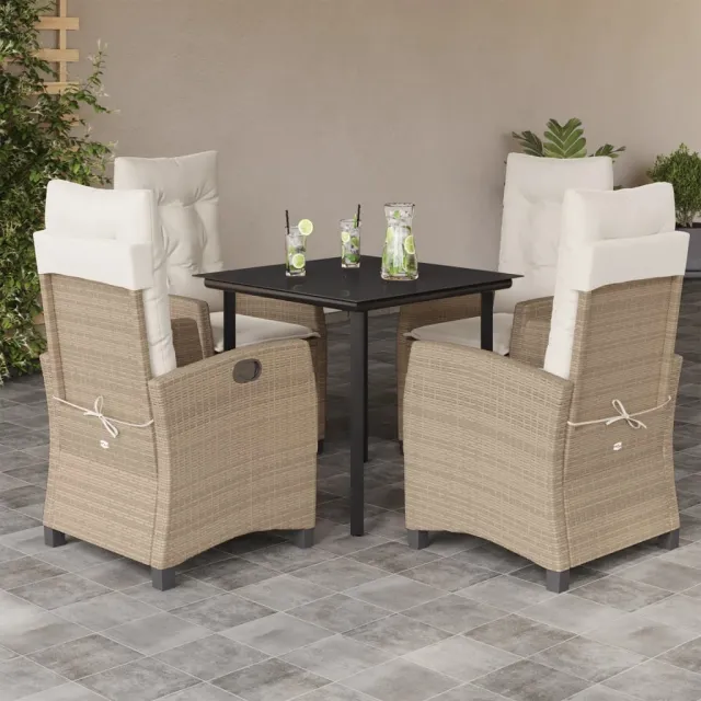 vidaXL 5-delige Tuinset met kussens poly rattan beige, foto 2
