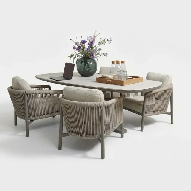 Apple Bee Bora Bora | Zanzibar Low Dining set | Sintered Stone 220cm | 5 Delig Taupe