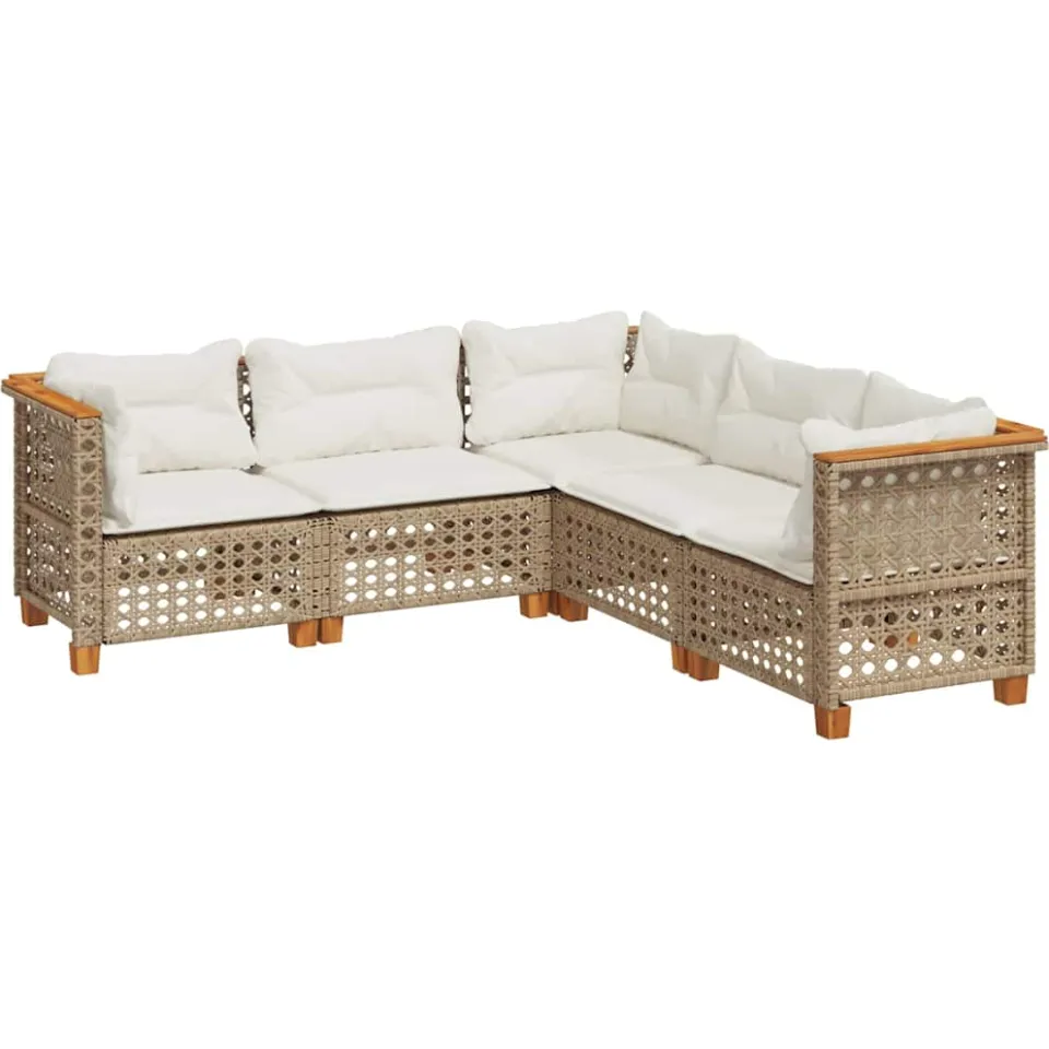 vidaXL 5-delige Loungeset met kussens poly rattan beige