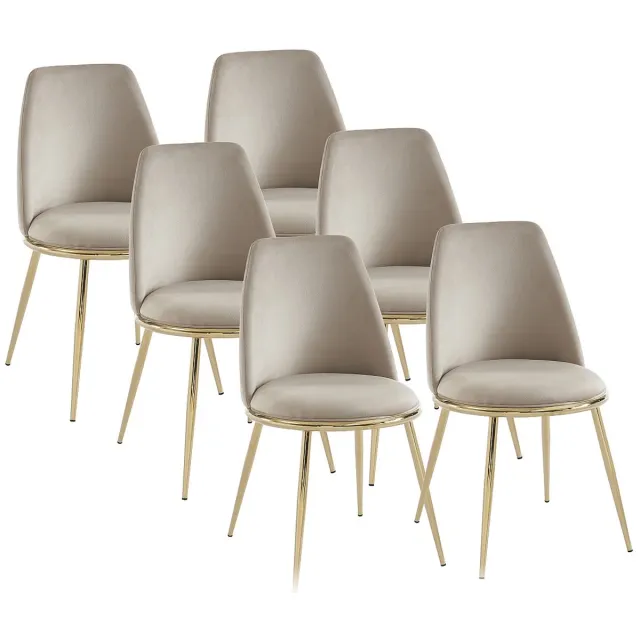 Vente-unique Set van 6 stoelen van fluweel en goudkleurig metaal - Beige - NEBINA